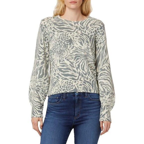 Joe's Adele Sweater Slim Funnel Neck Animal Print White Rabbit NWT Size Medium - Picture 1 of 9